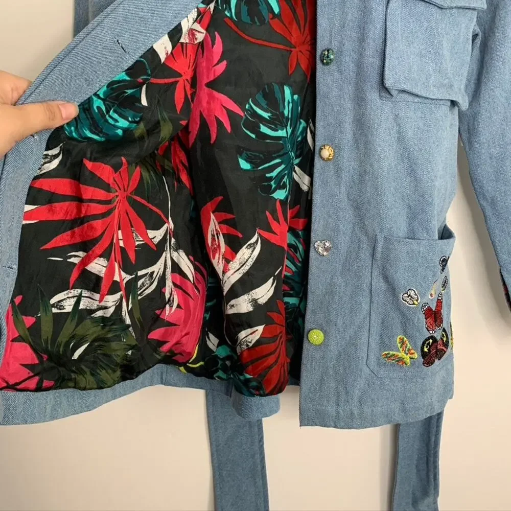 Meghan Fabulous Boheme Butterfly Bomb Jacket Denim Womens Small - Picture 4 of 16